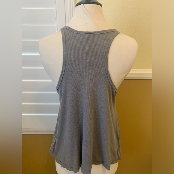Free People | Grey Ribbed Racerback Tank Top - Size M - Picture 2 of 3